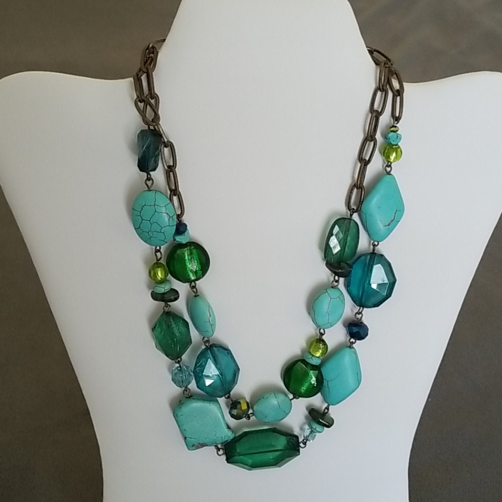 Two Strand Blue and Green Necklace